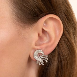Mid-Century Platinum Diamond Swirl Earrings