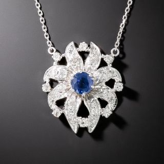 Mid-Century Sapphire and Diamond Flower Pendant - 2