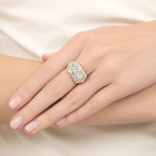 Mid-Century Three-Stone Diamond Wide Band Ring