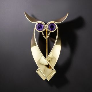 Mid-Century Tiffany & Co. Amethyst Owl Brooch - 2