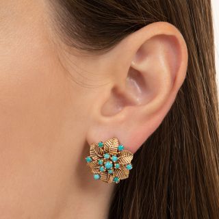 Mid-Century Turquoise Flower Earrings