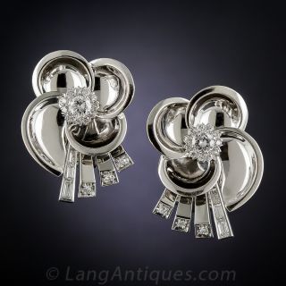 Mid-Century White Gold and Diamond Earclips - 2