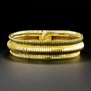 Mid-Century Wide Domed Link Gold Bracelet - 2