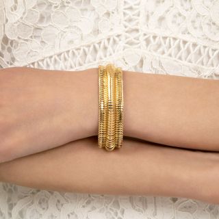 Mid-Century Wide Domed Link Gold Bracelet