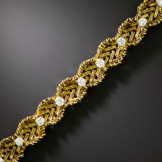 Mid-Century Woven 18K Gold And Diamond Bracelet, Germany - 3