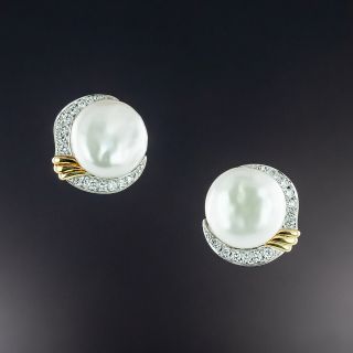 Mikimoto Coin Pearl and Diamond Earrings - 2