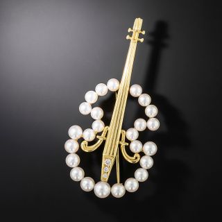 Mikimoto Pearl And Diamond Cello Brooch - 2