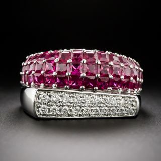 Modern Ruby And Diamond Ring, Size 8 - 1