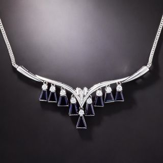 Modern Sapphire and Diamond Fringe Necklace  - 2