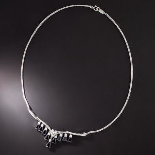 Modern Sapphire and Diamond Fringe Necklace 