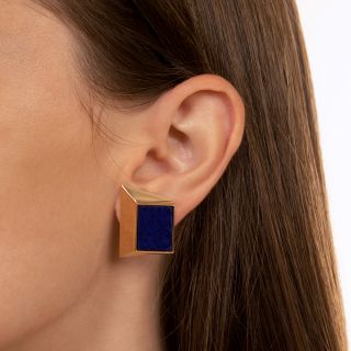 Modernist Lapis and Gold Earrings