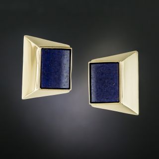 Modernist Lapis and Gold Earrings - 2
