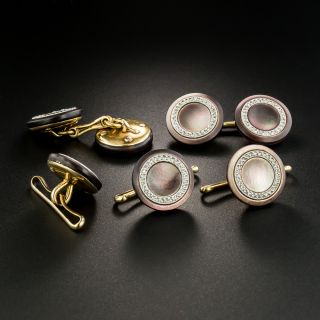 Mother-of-Pearl and Diamond Cufflinks and Stud Set by Carrington