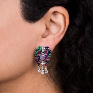  Multi-Stone and Diamond 'Tutti Frutti' Earrings - Art Deco