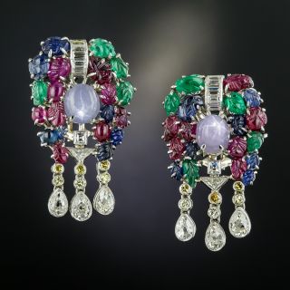 Multi-Stone and Diamond 'Tutti Frutti' Earrings - Art Deco - 2