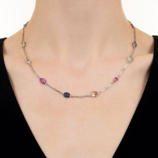 Multicolor No-Heat Sapphire and Diamond Necklace - 17.60 Carats