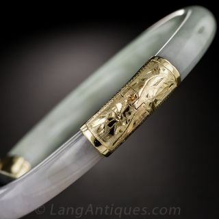 Natural Burma Lavender and White Jadeite Hinged Bangle Bracelet