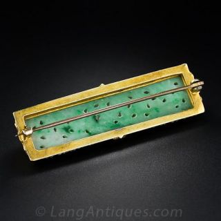 Natural Burmese Carved Vintage Jade Bar Pin