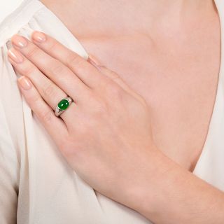 Natural Burmese Jade and Diamond Platinum Ring