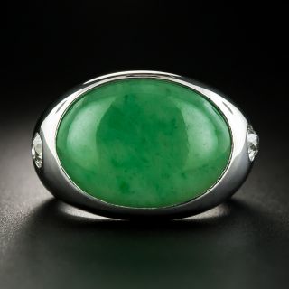 Natural Burmese Jade and Diamond Ring - 3