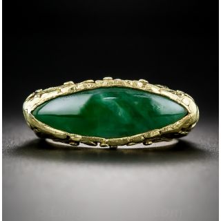 Natural Burmese Jade Navette Saddle Ring - 2