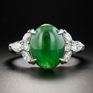 Natural Burmese Jade Platinum and Diamond Ring