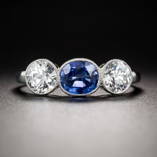 Natural Burmese Sapphire and Diamond Three-Stone Ring