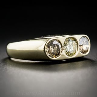 Natural Color Diamond Three Stone Gent's Ring