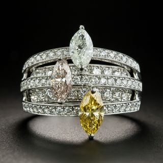 Natural Fancy Color Three-Marquise Diamond Ring - GIA - 1