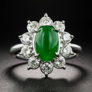 Natural Jade Platinum Diamond Ring - 2