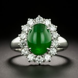 Natural Jadeite and Diamond Halo Ring- GIA - 3