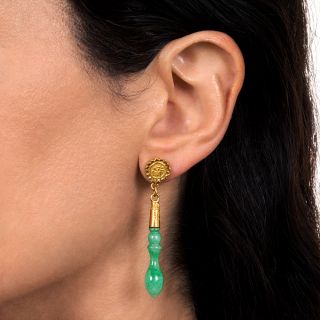Natural Jadeite Drops Earrings with "Fu" Design