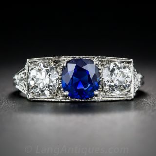 Natural (Unheated) Sapphire and Diamond Art Deco Ring
