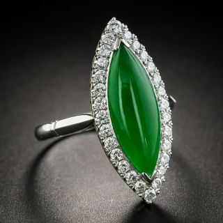 Navette-Shaped Jade Cabochon and Diamond Ring