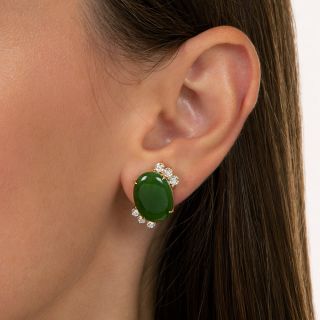 Nephrite Jade and Diamond Earrings