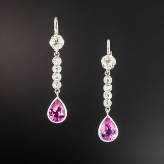 No-Heat Pink Sapphire and Diamond Dangle Earrings - GIA - 2