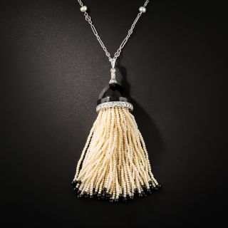 Onyx and Pearl Tassel Necklace