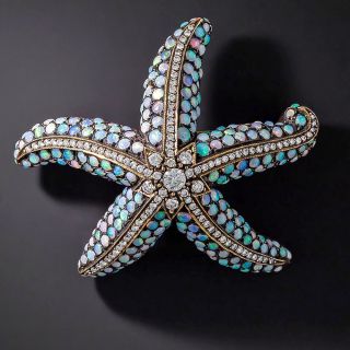 Opal and Diamond Starfish Brooch - 1