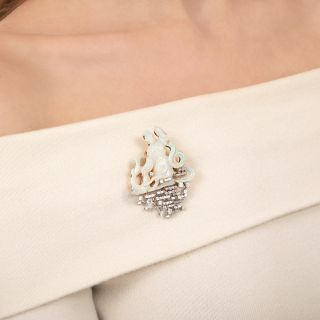 Opal Quan Yin Carving and Diamond Brooch