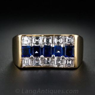Oscar Heyman Diamond and Sapphire Gent’s Ring