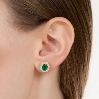 Oval Emerald and Diamond Halo Earrings 