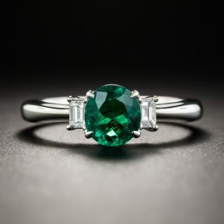 Oval Emerald Diamond Platinum Ring - 1