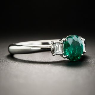 Oval Emerald Diamond Platinum Ring