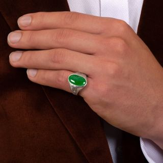 Oval Jade Cabochon and Diamond Ring 