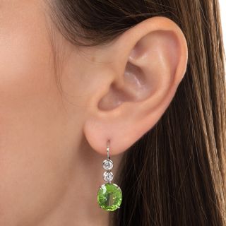 Oval Peridot and Diamond Drop Earrings 