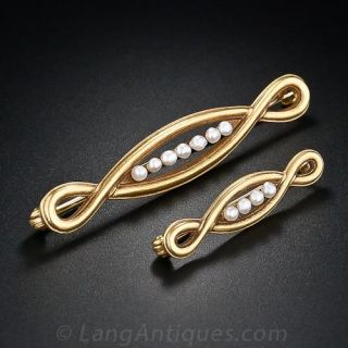 Pair of Antique Seed Pearl Bar Pins