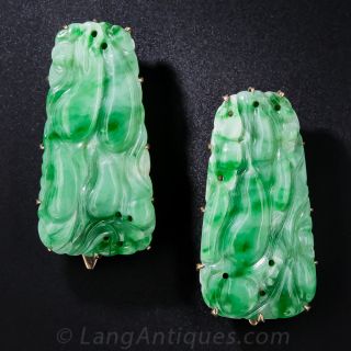 Pair of Carved Jade Clip Pins