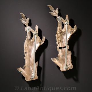 Pair of Early-Victorian Diamond and Colored Stone Hand Brooches