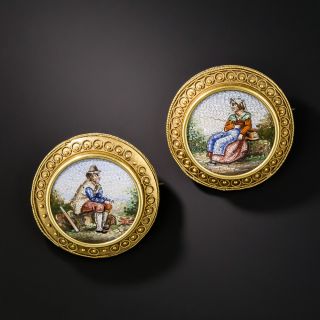 Pair of Etruscan Revival Victorian Micro Mosaic Pins - 2