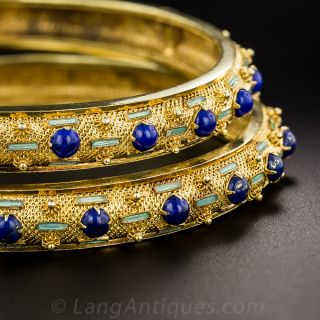 Pair of Lapis Lazuli and Enamel Bangle Bracelets - 2